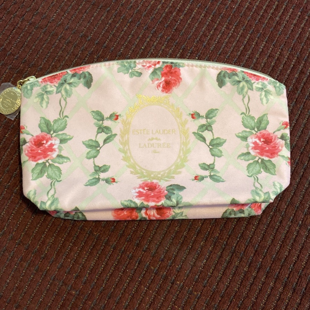 NEW ESTEE LAUDER X LADUREE MAKE-UP COSMETIC BAG ROSE FLORAL PATTERN PINK